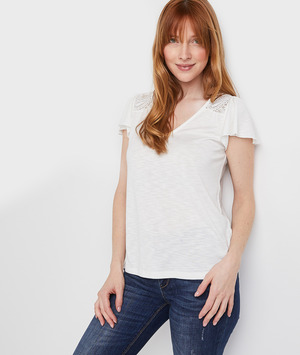 T-shirt uni dos fantaisie femme ECRU
