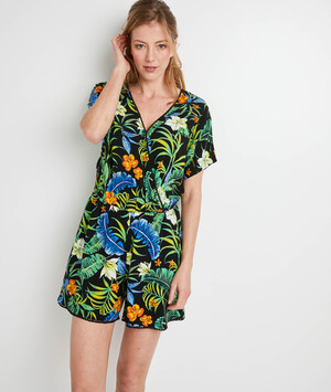 Combi-short imprimé tropical femme IMPRIME FOND NOIR