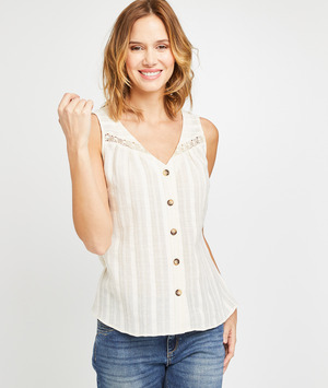 Top beige boutonné femme BEIGE