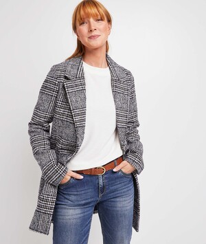Manteau à carreaux femme BLEU