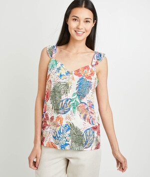Débardeur imprimé fleuri femme BLANC