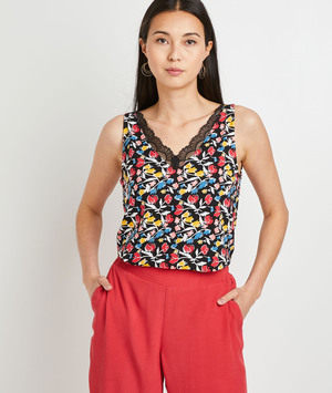 Débardeur imprimé fleuri femme NOIR
