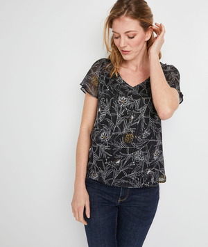 Blouse imprimée fond noir femme NOIR
