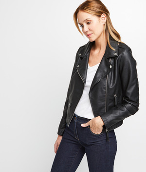 Blouson en simili cuir noir femme NOIR