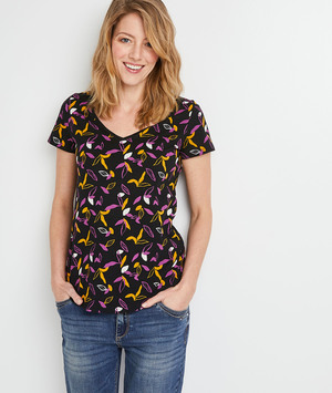T-shirt imprimé en coton femme NOIR