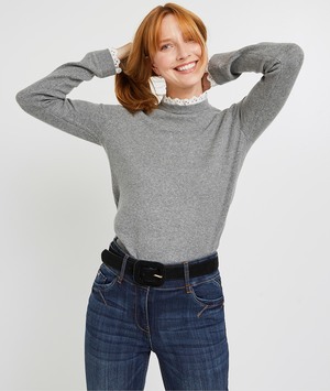 Pull col volanté femme GRIS