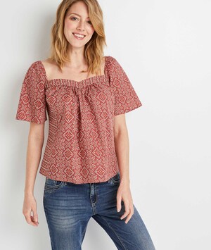 Blouse en coton imprimée femme CAMEL