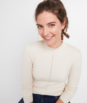 Pull fin côtelé femme ECRU