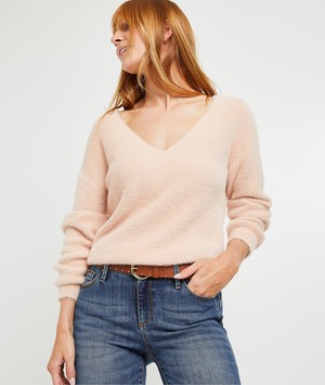 Pull col V femme ROSE