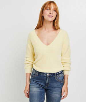 Pull col V femme JAUNE