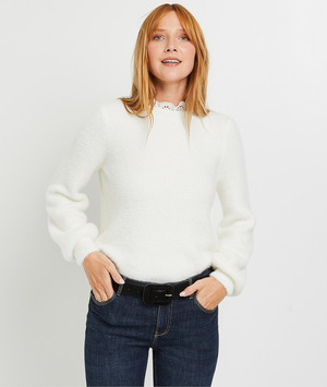 Pull col dentelle femme ECRU