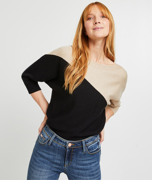 Pull bicolore femme NOIR