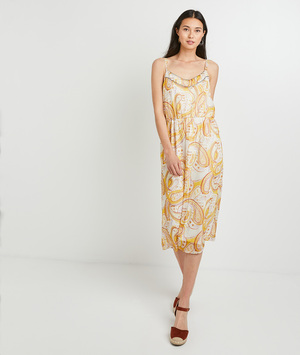 Robe mi-longue imprimée femme JAUNE