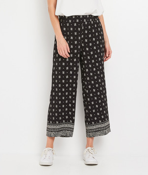 Pantalon large imprimé et fluide femme NOIR