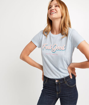 T-shirt bleu ciel à message femme CIEL
