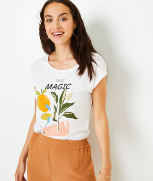 T-shirt imprimé femme ECRU