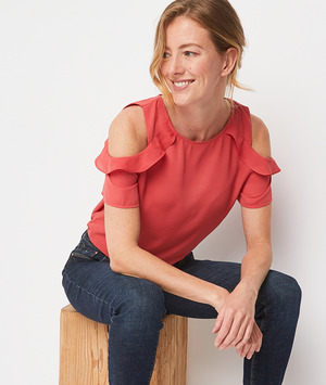 Blouse corail à volants femme ROSE