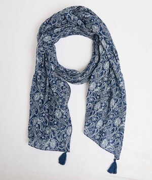 Foulard en coton bio imprimé femme BLEU