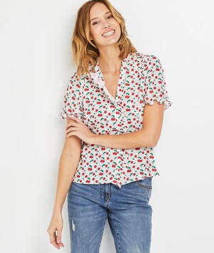 Chemisier imprimé cerises femme ECRU