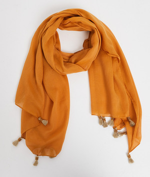 Foulard jaune à pompons perlés femme JAUNE