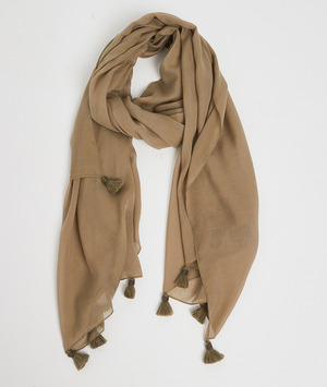 Foulard kaki à pompons perlés femme KAKI