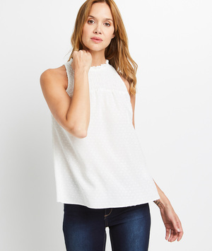 Top écru sans manches smocké femme ECRU