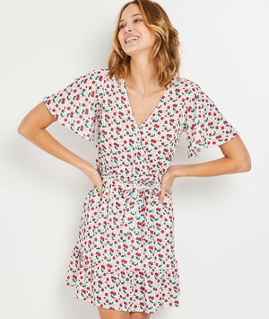 Robe imprimé cerises femme ECRU