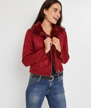Veste en suédine fourrée femme ROUGE