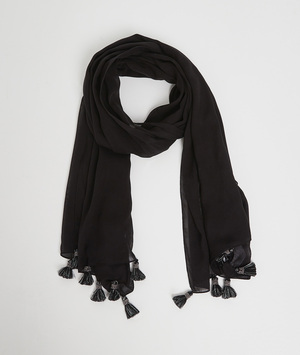Foulard noir à pompons perlés femme NOIR