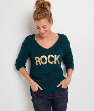 Pull à message femme VERT