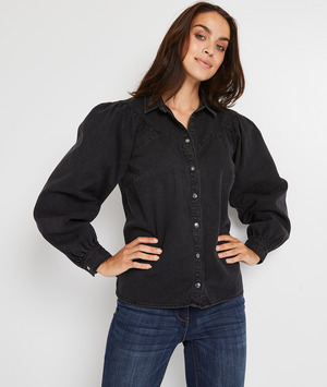 Chemise en jean noir femme NOIR