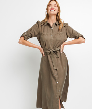Robe chemisier longue kaki femme KAKI