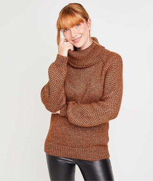 Pull col roulé marron femme CAMEL