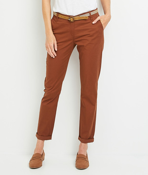 Chino coloré en coton stretch femme CHATAIGNE
