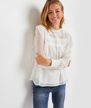 Blouse écrue à volants femme ECRU
