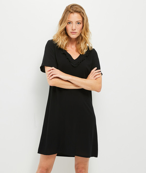 Robe t-shirt noire à volants femme NOIR