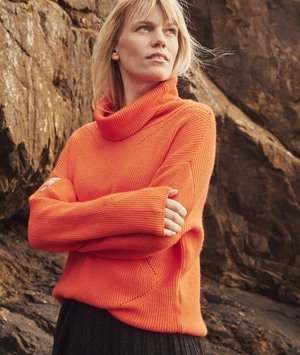 Pull ajouré col roulé femme ORANGE