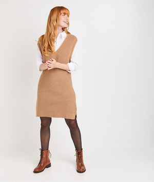 Robe pull sans manche femme CAMEL