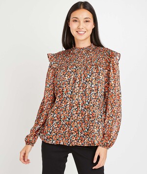 Blouse fleurie femme ORANGE