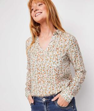 Chemise fluide fleurie femme ECRU