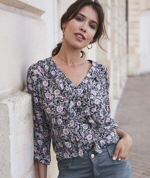 Blouse imprimée fluide femme NOIR