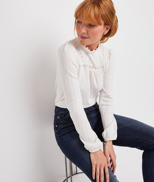 Tshirt écrue col victorien femme ECRU
