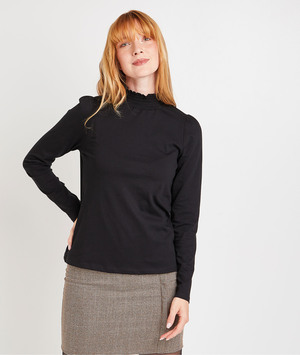 Tshirt col smocké femme NOIR