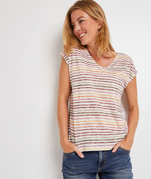 T-shirt rayé coloré femme ECRU