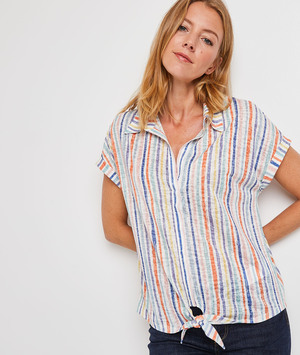 T-shirt rayé coloré et noué femme BLANC