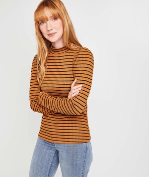 Tshirt côtelé rayures femme CAMEL