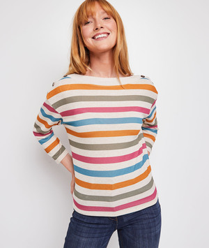 Top rayé manches longues femme BEIGE