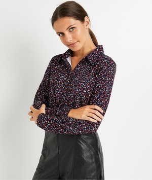 Tshirt esprit "chemise" imprimée femme MARINE