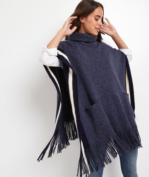 Poncho col roulé femme BLEU