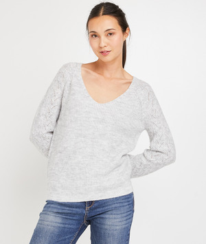 Pull manches ajourées femme GRIS